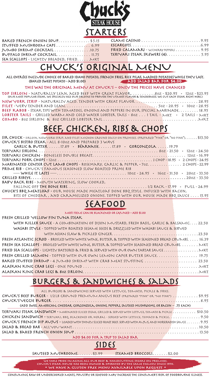 Menu Chuck's Steak House